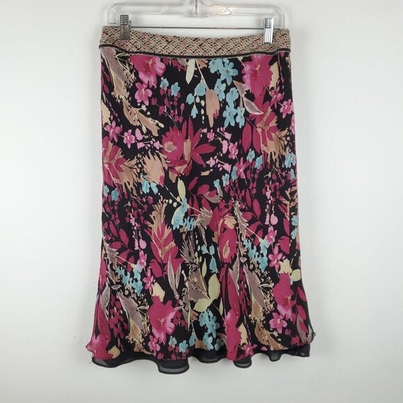 TapeMeasure Skirt Womens 6 Floral Black Pink Y2K 90s‎ Vintage Cottagecore - Picture 13 of 14